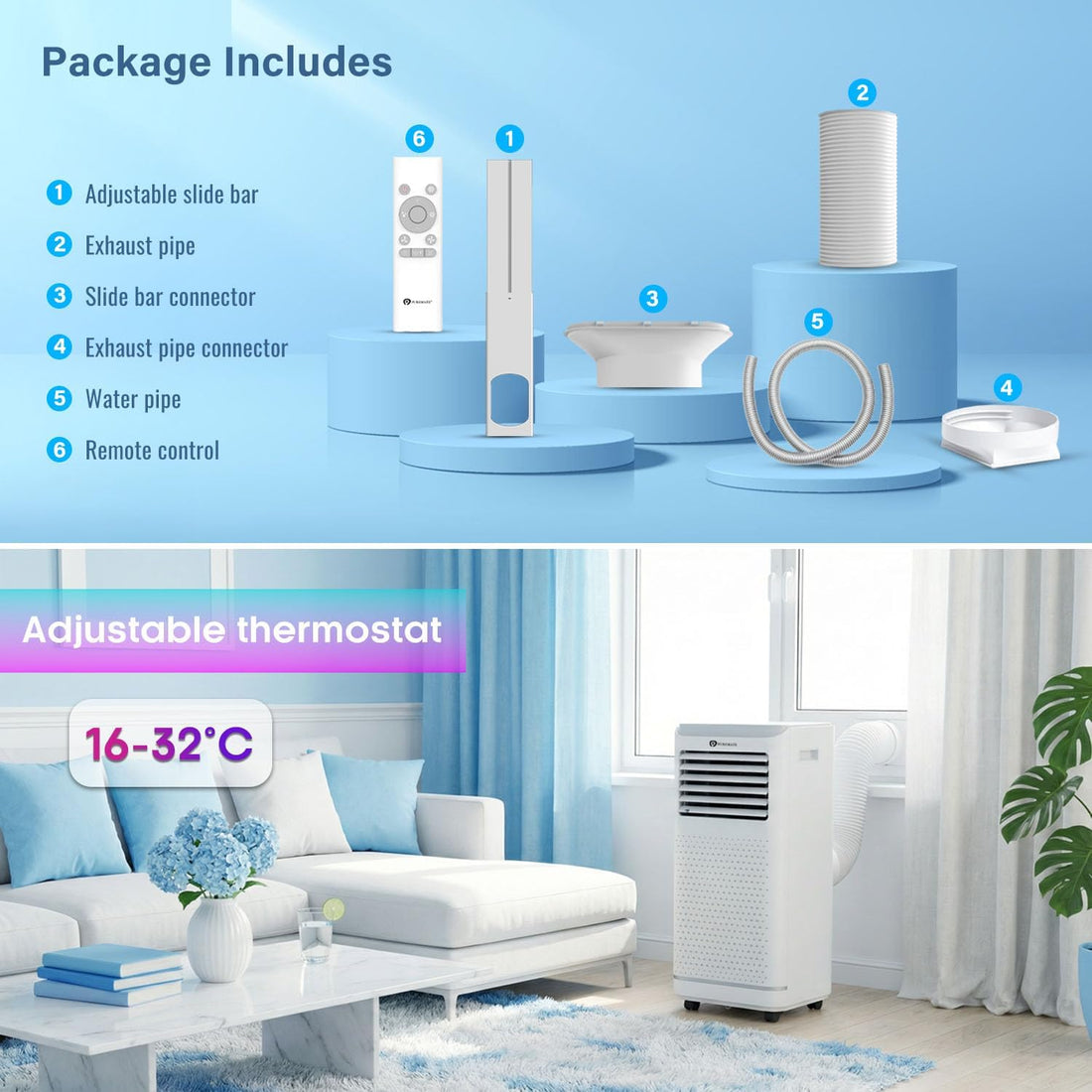 9000 BTU Portable Air Conditioner with Dehumidifier