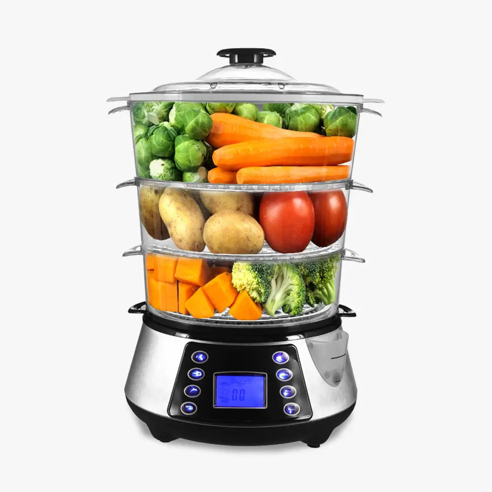 800W Digital 3 Tier Electric Food Steamer with Rice bowl