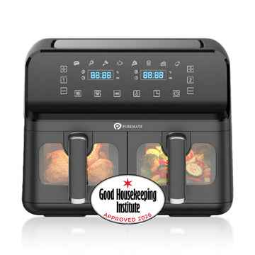 9L Dual Air Fryer with Digital Display, Healthy Oil Free 2500W Air Fryer with 8 Preset, LED One Touch Screen, Timer & Adjustable Temperature Control