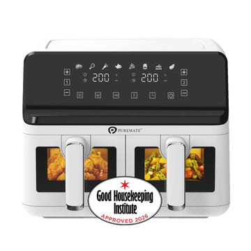9L Dual Air Fryer with Digital Display, Healthy Oil Free 2500W Air Fryer with 8 Preset, LED One Touch Screen, Timer & Adjustable Temperature Control