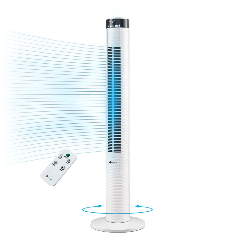 46-inch Oscillating Tower Fan with Timer Sleep Mode and Remote Control - White