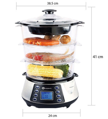 800W Digital 3 Tier Electric Food Steamer with Rice bowl