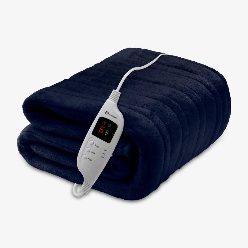 Fleece Electric Heated Throw with 9 Heat Settings Navy