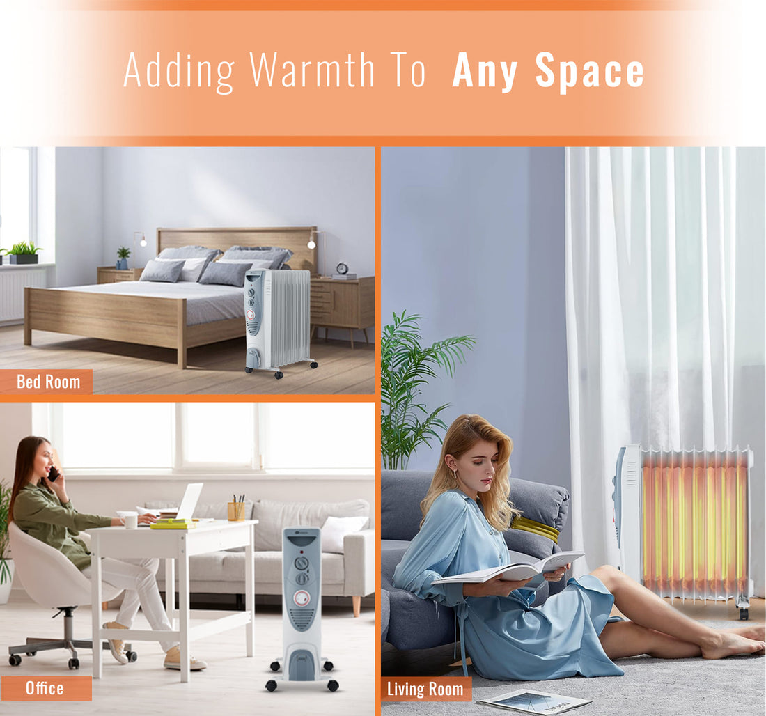 Oil Filled Radiator 2500W, Portable 11 Fin Electric Heater, 3 Power Settings, Adjustable Temperature and Thermostat, Thermal Safety Cut off & 24 Hour Timer