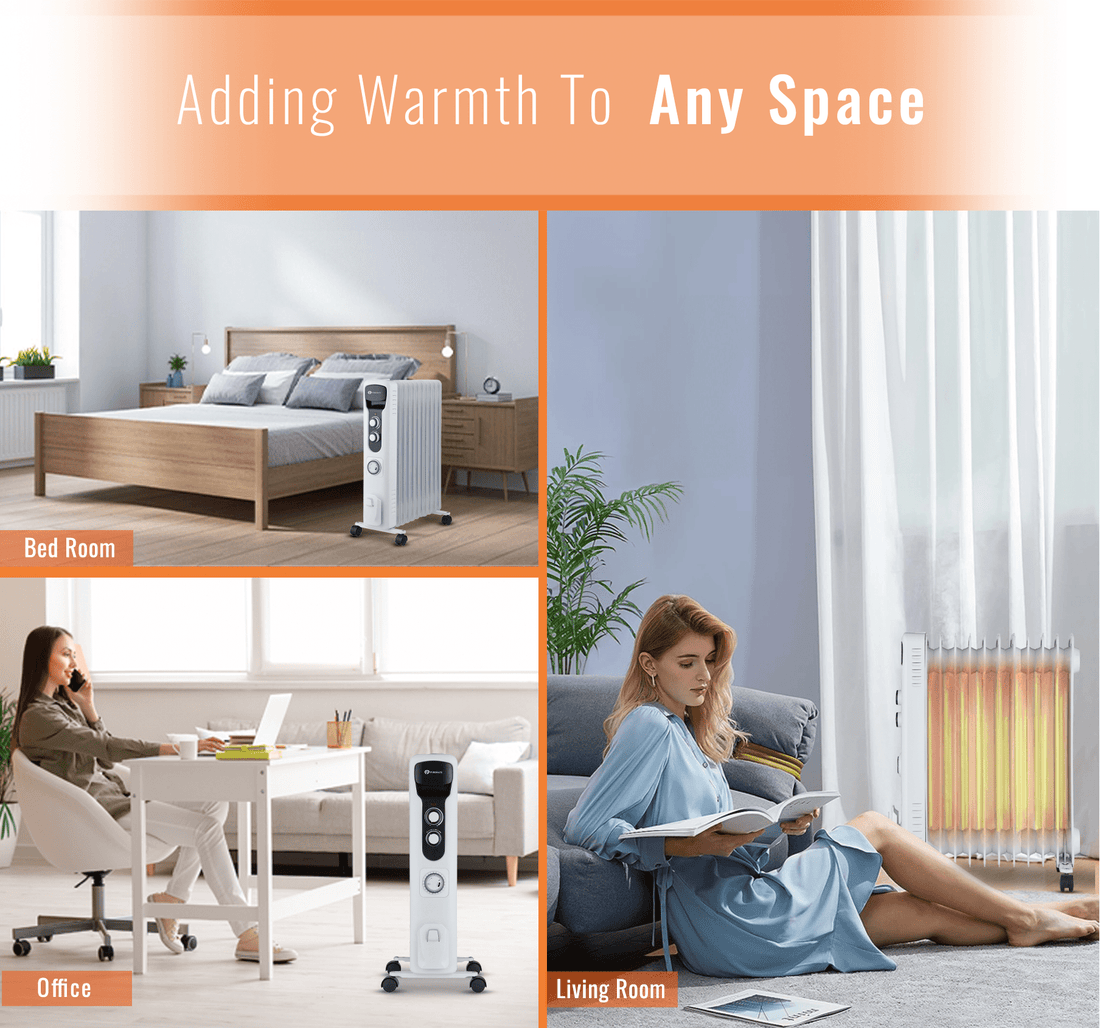 PureMate Oil Filled Radiator 2500W - 11 Fin - Portable Electric Heater, 3 Power Settings, Adjustable Temperature and Thermostat, Thermal Safety Cut off & 24 Hour Timer