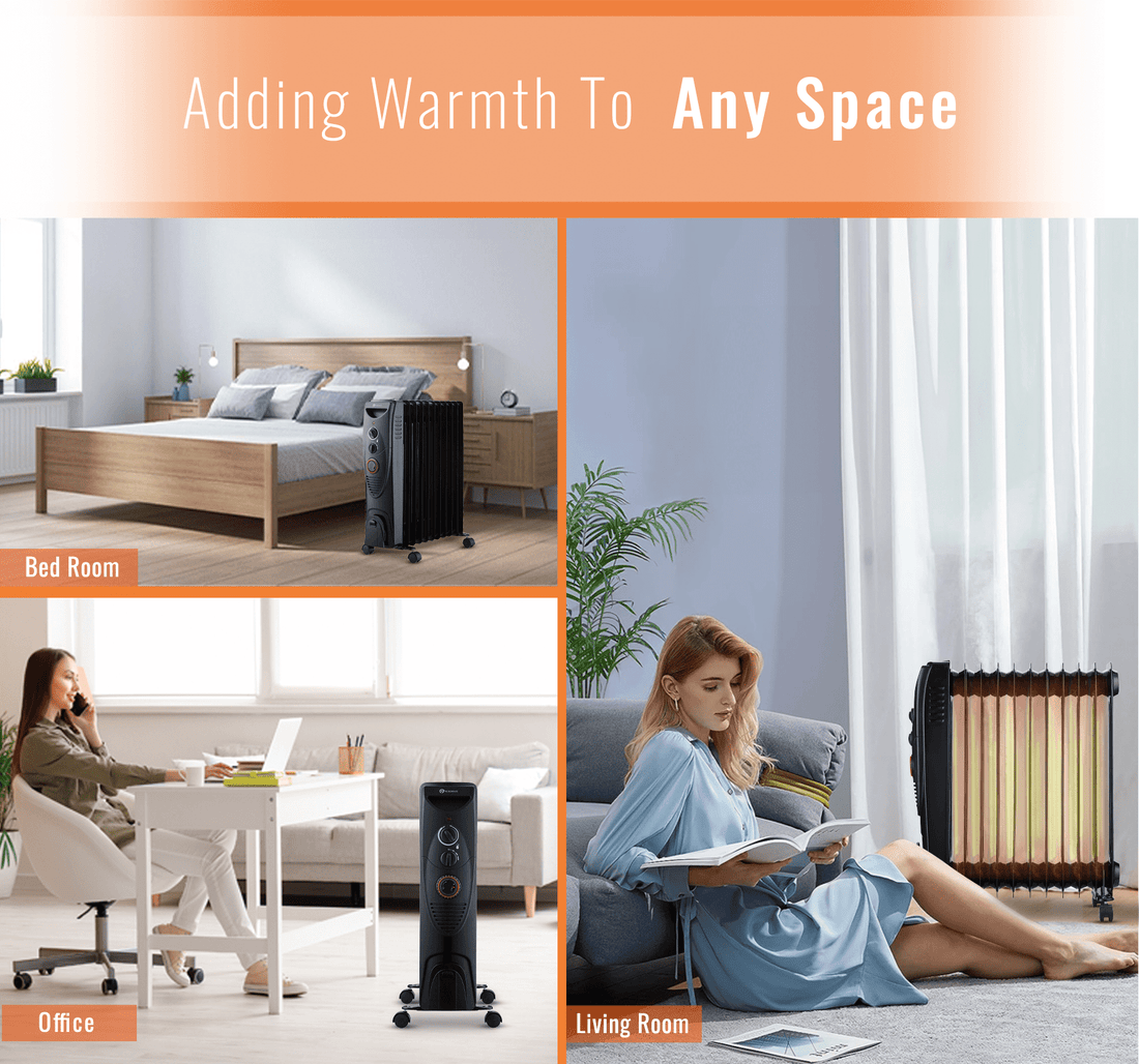 Oil Filled Radiator 2500W, Portable 11 Fin Electric Heater, 3 Power Settings, Adjustable Temperature and Thermostat, Thermal Safety Cut off & 24 Hour Timer