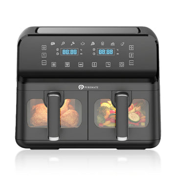 9L Dual Air Fryer with Digital Display, Healthy Oil Free 2500W Air Fryer with 8 Preset, LED One Touch Screen, Timer & Adjustable Temperature Control