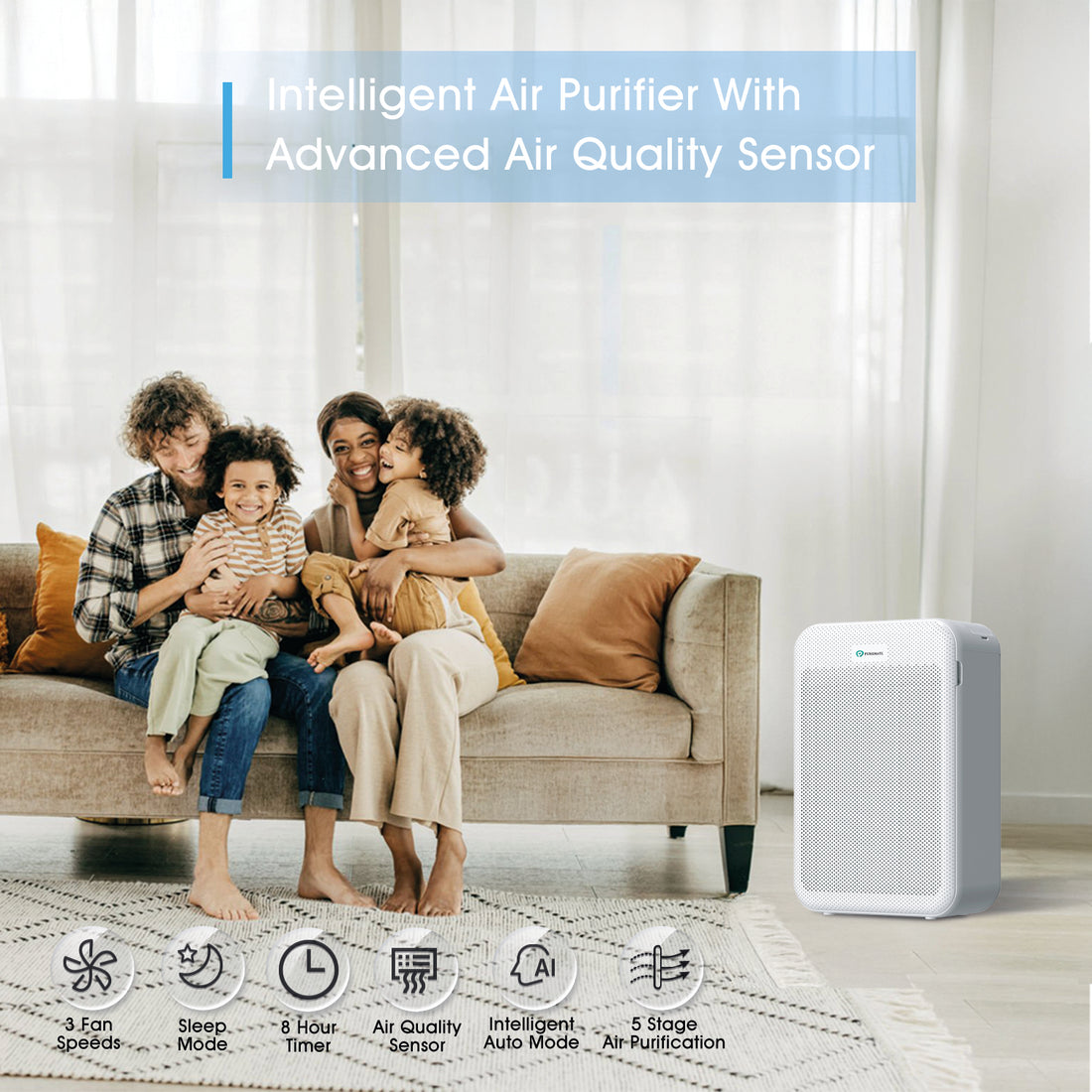PureMate Intelligent True HEPA Air Purifier with Advanced Air Quality Sensor