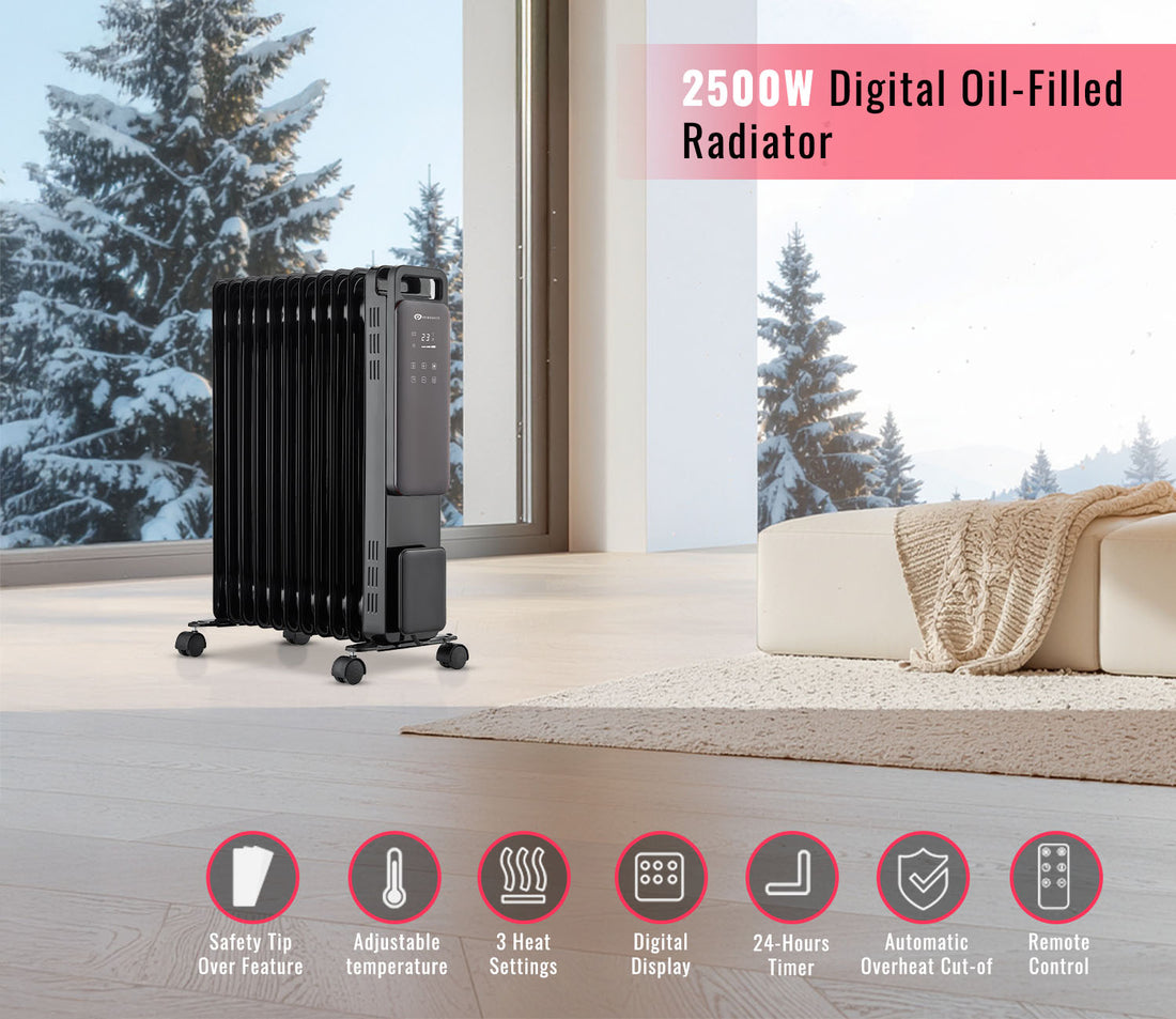 Digital Oil Filled Radiator 2500W, Portable 11 Fin Electric Heater with Touch Control, Eco Mode, Adjustable Thermostat, 3 Heat Modes, 24Hr Timer & Safety Protection