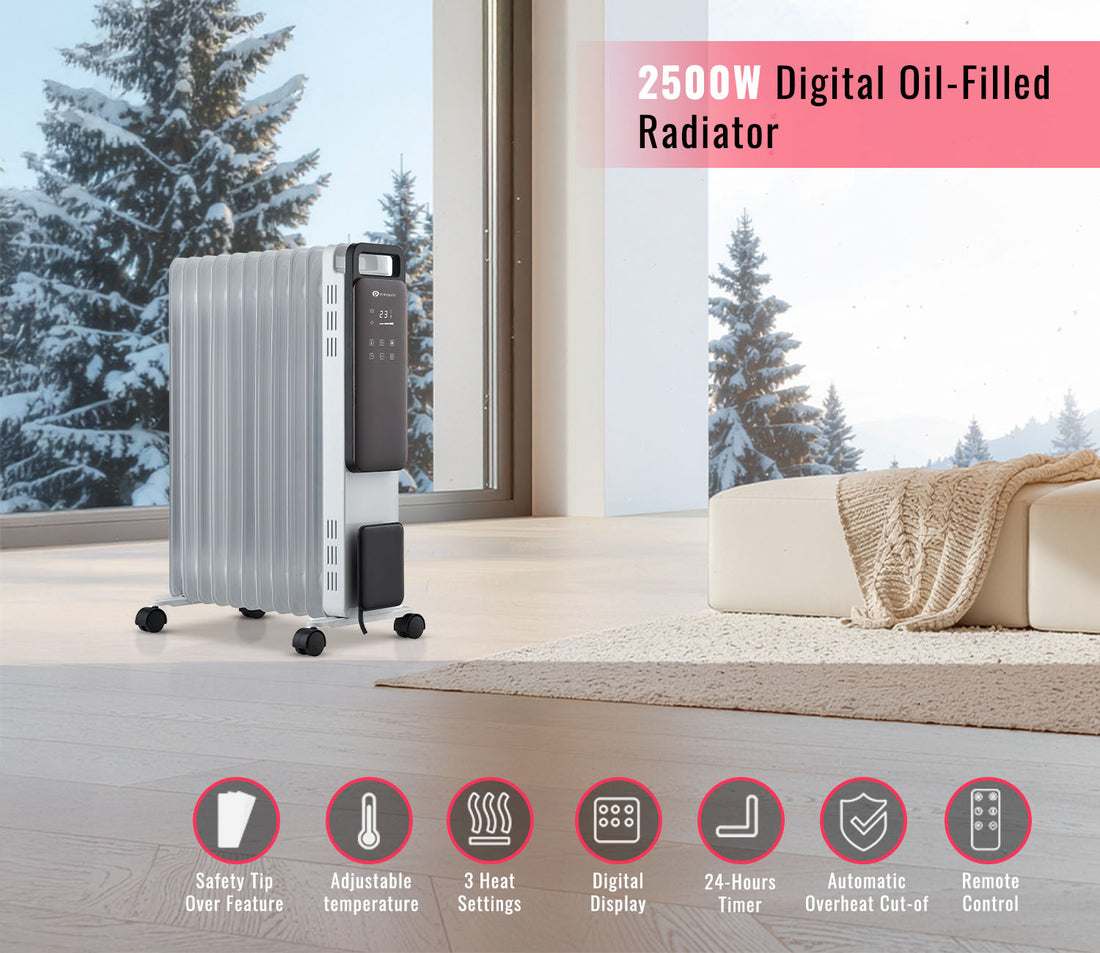 Digital Oil Filled Radiator 2500W, Portable 11 Fin Electric Heater with Touch Control, Eco Mode, Adjustable Thermostat, 3 Heat Modes, 24Hr Timer & Safety Protection
