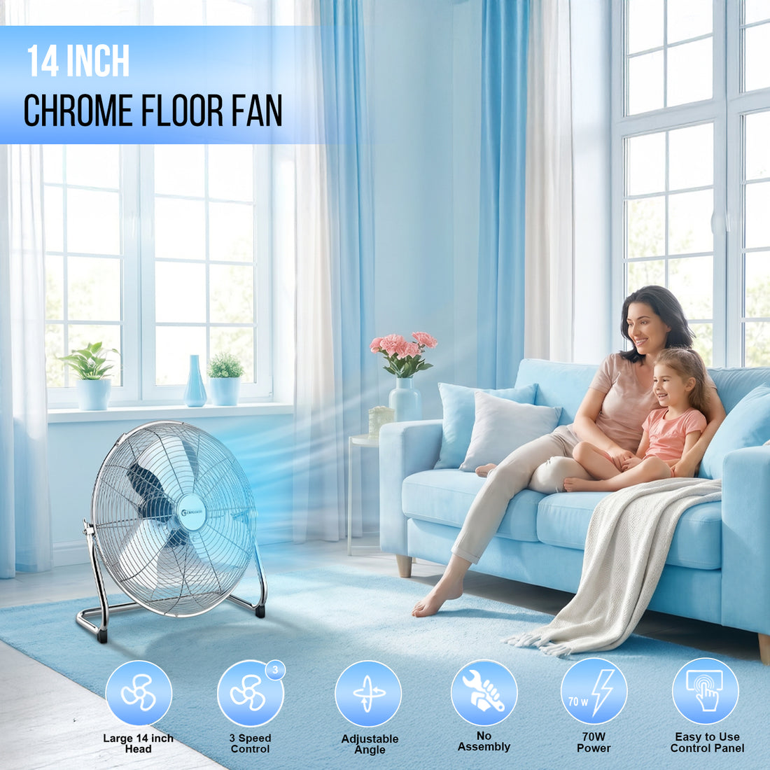 14-Inch Chrome Gym Floor Fan