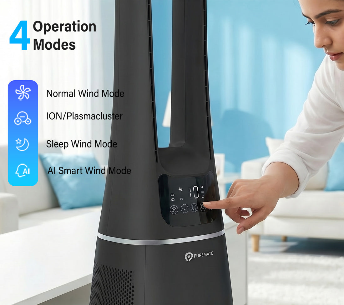 PureMate 42-Inch Bladeless Tower Fan with Air Purifier - Black
