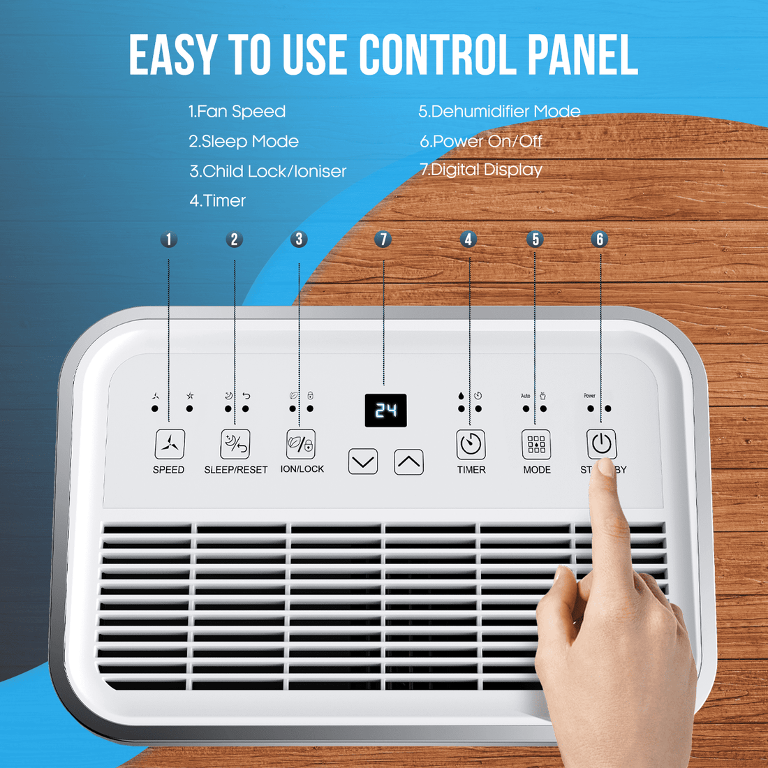 20L Dehumidifier for Home, Adjustable Humidity Sensor, Digital Display, Large 6.5L Tank, Continuous Drainage, Sleep Mode, Laundry Drying, 24H Timer, Ideal for Damp & Condensation