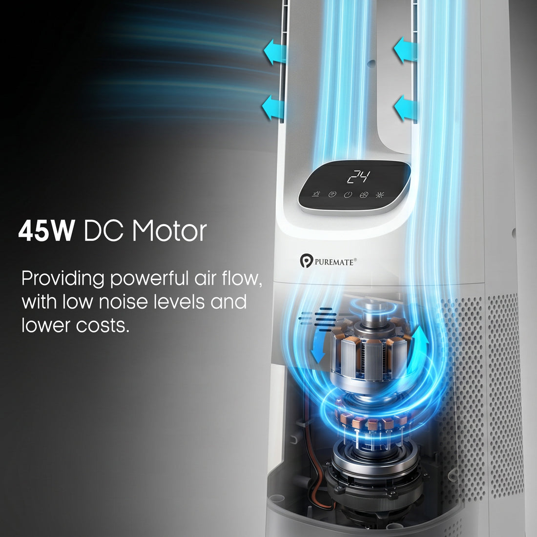 40-Inch Bladeless Tower Fan with DC Motor