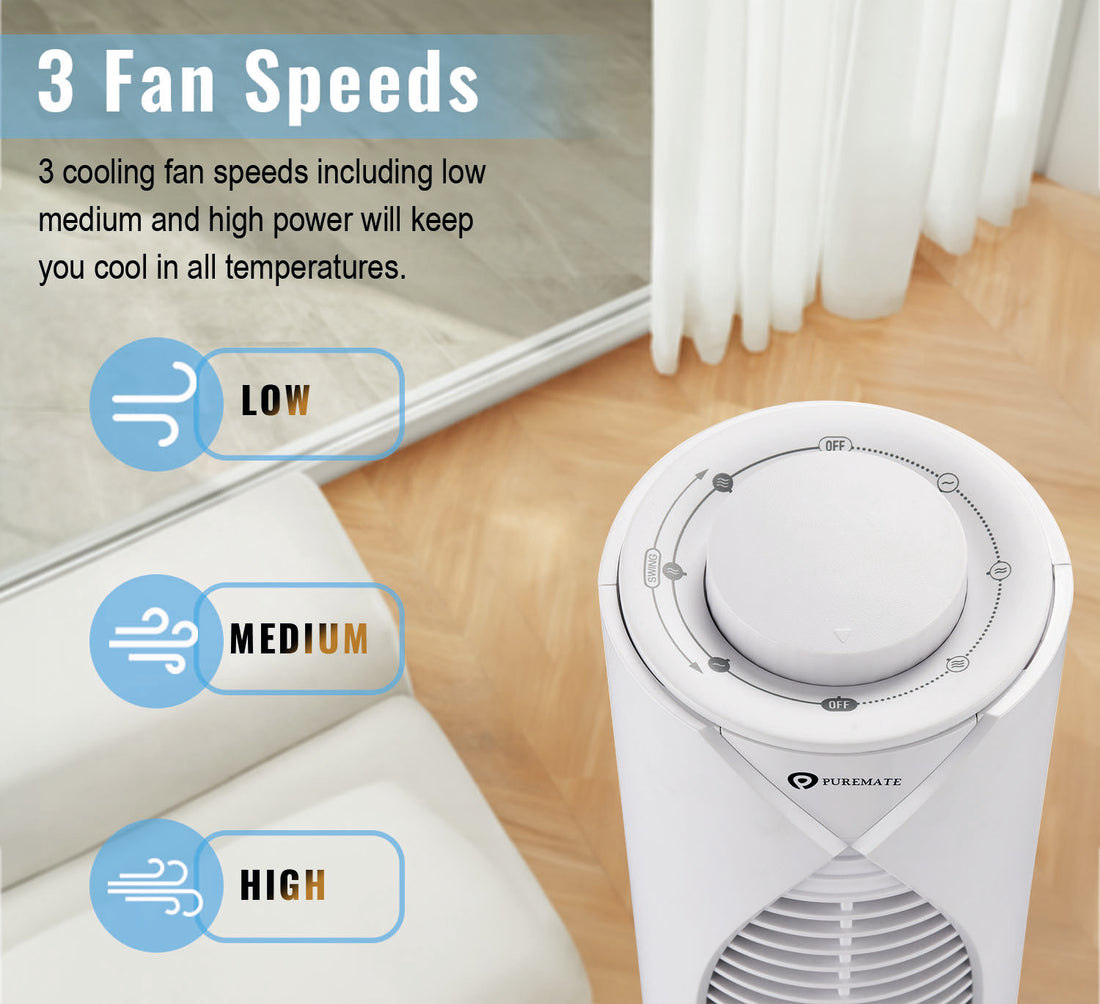 13″ Desktop Mini Tower Fan with Oscillation, Portable Desk Fan with 3 Fan Speeds