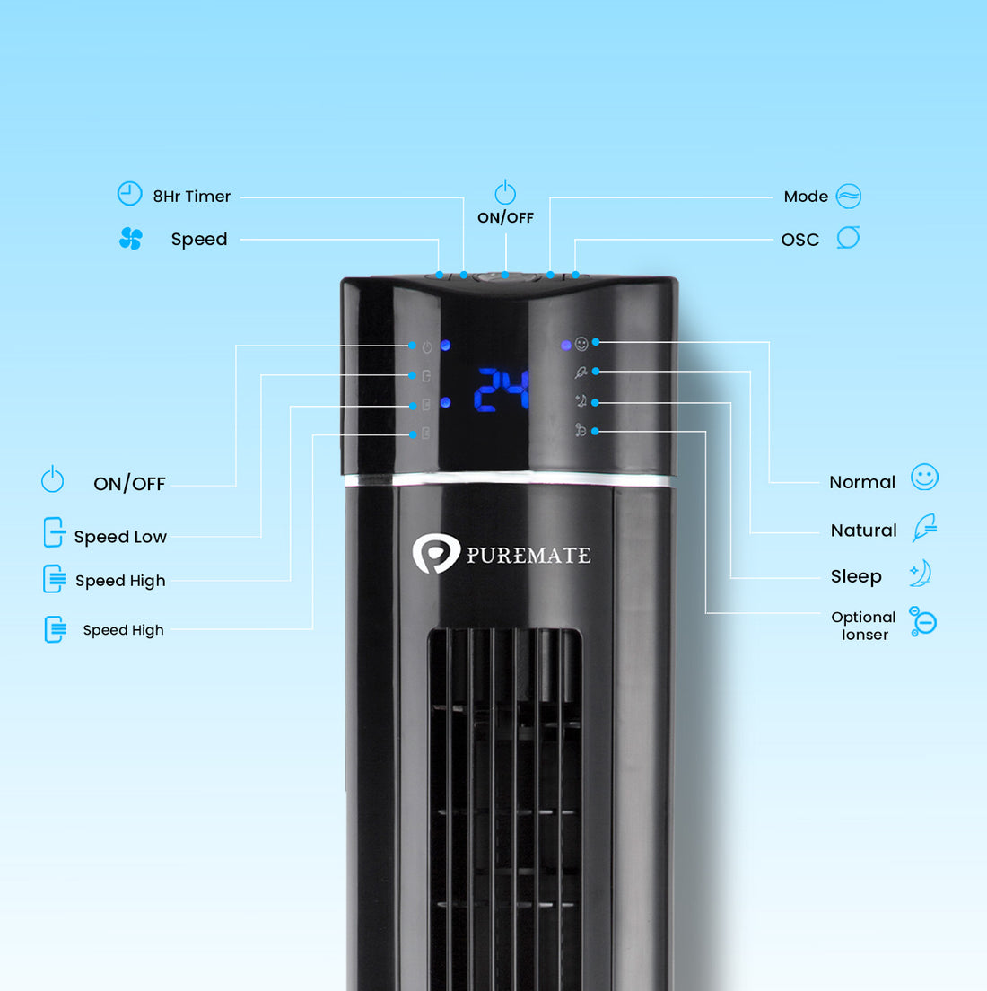 43" Oscillating Tower Fan with air Purifier and Aroma Function