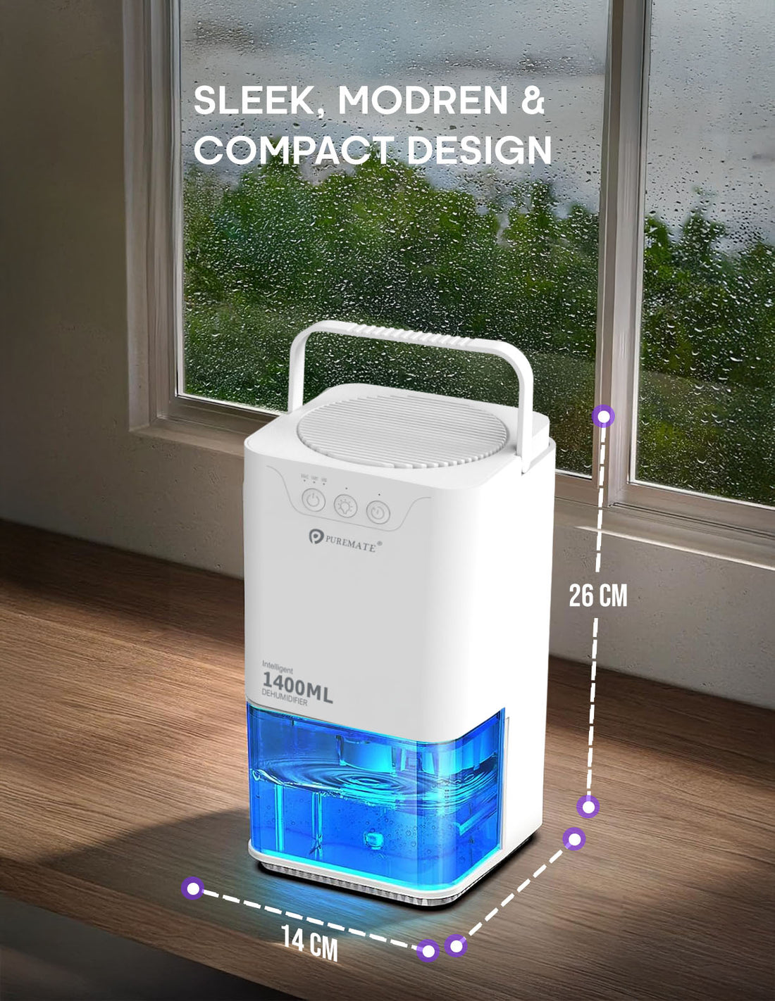 1400ml Mini Dehumidifier for Damp Mould Condensation and Moisture - White